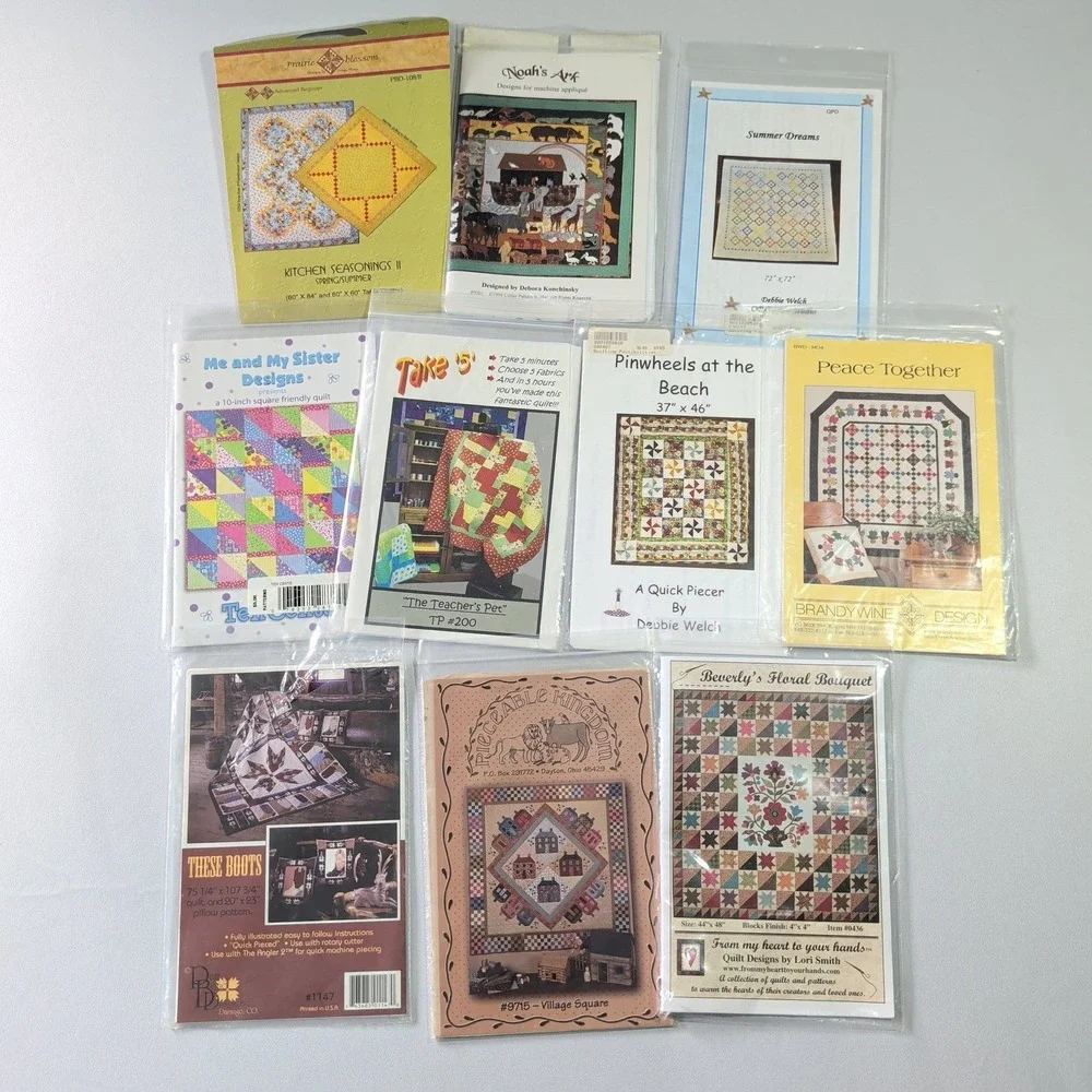 Lot 10 Quilt Patterns Noahs Ark Pinwheels Floral Bouquet Pieceable Kingdom Mixed